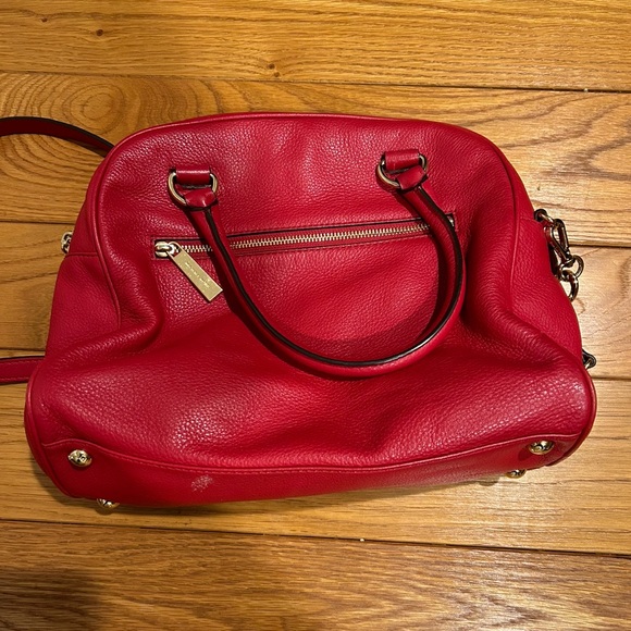 Michael Kors Red Leather Satchel with Cross Body Strap Gold Tone Hardware - Picture 6 of 8